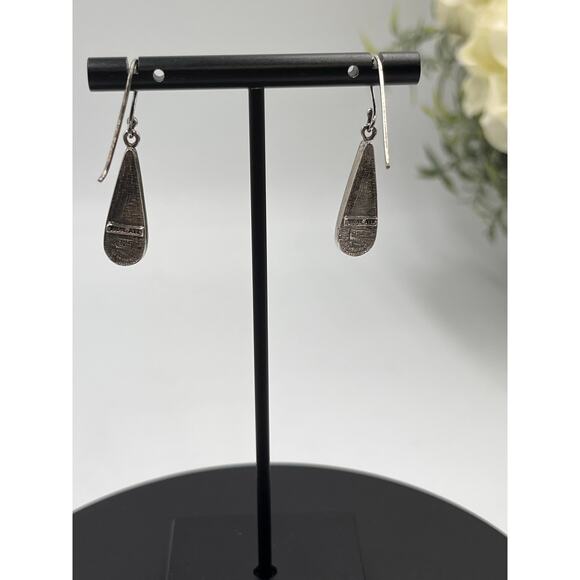 ATI Signed Vintage Sterling Silver Inlay Turquoise Teardrop Dangle Earrings - Picture 4 of 8